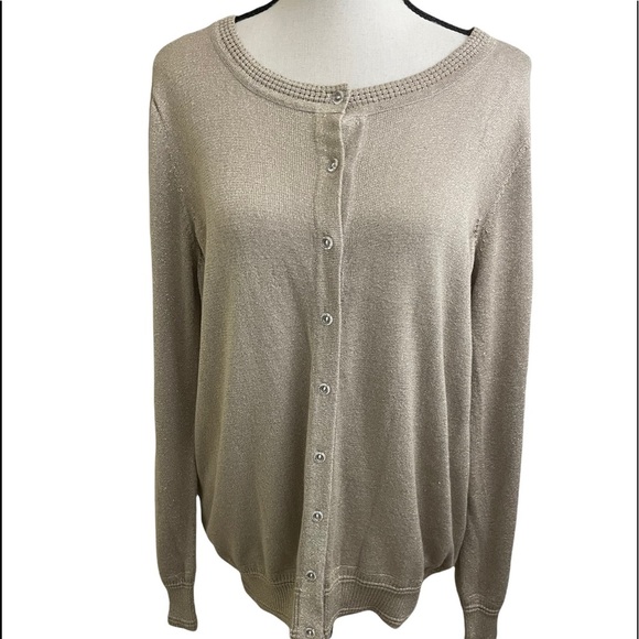 Fenn Wright Manson womens button down cardigan 1X plus size beige gold - Picture 1 of 13